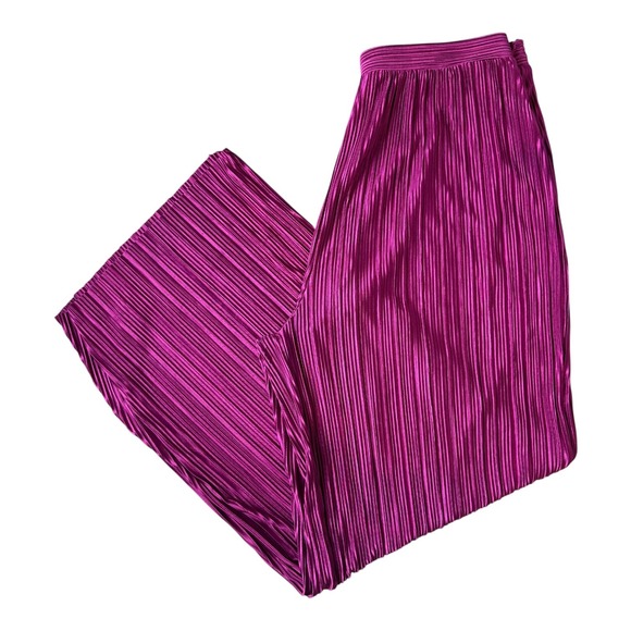Hunter & Brown Pink Metallic Pleated Wide Leg Pants XL Tall Y2K Disco Festival - Picture 1 of 5